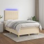 Box spring bed with mattress and LED cream fabric 120x200 cm by , Beds and slatted bases - Ref: Foro24-3135586, Price: 433,19...