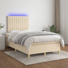 Box spring bed with mattress and LED cream fabric 120x200 cm by , Beds and slatted bases - Ref: Foro24-3135586, Price: 435,20...