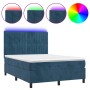 Cama box spring colchón y LED terciopelo azul oscuro 140x190 cm de , Camas y somieres - Ref: Foro24-3136243, Precio: 516,50 €...