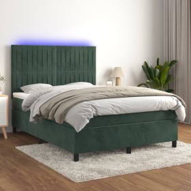 Cama box spring colchón y LED terciopelo verde oscuro 140x200cm de , Camas y somieres - Ref: Foro24-3136248, Precio: 524,16 €...