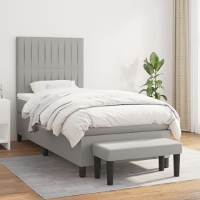 Box spring bed with light gray fabric mattress 100x200 cm by , Beds and slatted bases - Ref: Foro24-3136733, Price: 406,48 €,...