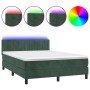 Cama box spring colchón y LED terciopelo verde oscuro 140x200cm de , Camas y somieres - Ref: Foro24-3134528, Precio: 424,95 €...