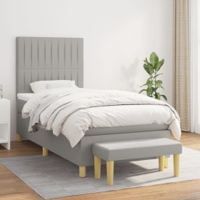 Cama box spring con colchón tela gris claro 100x200 cm de , Camas y somieres - Ref: Foro24-3137293, Precio: 383,99 €, Descuen...