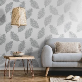 DUTCH WALLCOVERINGS Hellgraue Tapete mit kriechenden Federn von DUTCH WALLCOVERINGS, Bemaltes Papier - Ref: Foro24-437410, Pr...