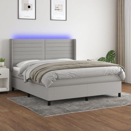 Boxspringbettmatratze und LED-Leuchten aus hellgrauem Stoff 160x200 cm von , Betten und Lattenroste - Ref: Foro24-3138405, Pr...