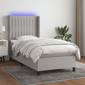 Box spring bed mattress and LED lights light gray fabric 100x200 cm by , Beds and slatted bases - Ref: Foro24-3138453, Price:...