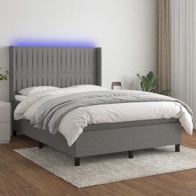 Box spring bed mattress and LED lights dark gray fabric 140x190 cm by , Beds and slatted bases - Ref: Foro24-3138470, Price: ...