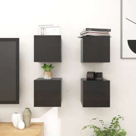 Muebles de salón de pared 4 uds negro brillo 30,5x30x30 cm de vidaXL, Muebles TV - Ref: Foro24-804504, Precio: 110,99 €, Desc...