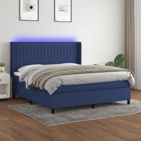 Box spring bed mattress and LED lights blue fabric 160x200 cm by , Beds and slatted bases - Ref: Foro24-3138491, Price: 603,9...