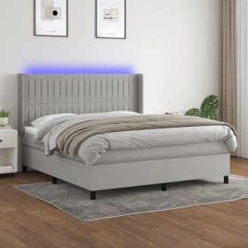 Cama box spring colchón y luces LED tela gris claro 160x200 cm de , Camas y somieres - Ref: Foro24-3138485, Precio: 603,05 €,...