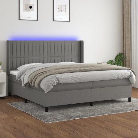 Box spring bed mattress and LED lights light gray fabric 200x200 cm by , Beds and slatted bases - Ref: Foro24-3138502, Price:...