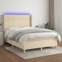 Box spring bed mattress and LED lights cream fabric 140x190 cm by , Beds and slatted bases - Ref: Foro24-3139034, Price: 547,...