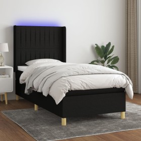 Box spring bed mattress and LED lights black fabric 100x200 cm by , Beds and slatted bases - Ref: Foro24-3139015, Price: 374,...