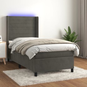 Box spring bed with mattress and LED dark gray velvet 80x200 cm by , Beds and slatted bases - Ref: Foro24-3139590, Price: 312...