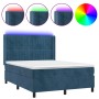 Box spring bed with mattress and LED dark blue velvet 140x200 cm by , Beds and slatted bases - Ref: Foro24-3139689, Price: 54...