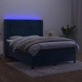 Box spring bed with mattress and LED dark blue velvet 140x200 cm by , Beds and slatted bases - Ref: Foro24-3139689, Price: 54...