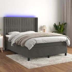 Box spring bed with mattress and LED dark gray velvet 140x190 cm by , Beds and slatted bases - Ref: Foro24-3139680, Price: 51...