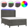 Box spring bed with mattress and LED dark gray velvet 140x190 cm by , Beds and slatted bases - Ref: Foro24-3139680, Price: 52...