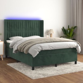 Cama box spring colchón y LED terciopelo verde oscuro 140x190cm de , Camas y somieres - Ref: Foro24-3139682, Precio: 509,57 €...