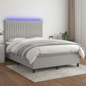 Box spring bed mattress and LED lights light gray fabric 140x190 cm by , Beds and slatted bases - Ref: Foro24-3135029, Price:...