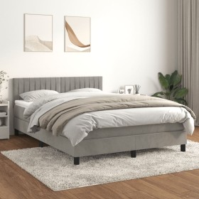 Box spring bed with light gray velvet mattress 140x190 cm by , Beds and slatted bases - Ref: Foro24-3141419, Price: 444,71 €,...