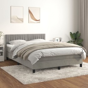 Box spring bed with light gray velvet mattress 140x200 cm by , Beds and slatted bases - Ref: Foro24-3141425, Price: 425,56 €,...