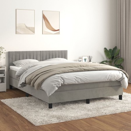 Boxspringbett mit hellgrauer Samtmatratze 140x200 cm von , Betten und Lattenroste - Ref: Foro24-3141425, Preis: 433,63 €, Rab...