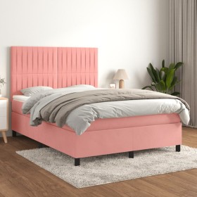 Box spring bed with pink velvet mattress 140x200 cm by , Beds and slatted bases - Ref: Foro24-3143150, Price: 514,24 €, Disco...