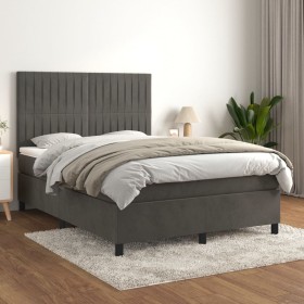 Box spring bed with dark gray velvet mattress 140x200 cm by , Beds and slatted bases - Ref: Foro24-3143146, Price: 479,99 €, ...