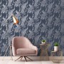 DUTCH WALLCOVERINGS Marineblaue und silberne Pfauentapete von DUTCH WALLCOVERINGS, Bemaltes Papier - Ref: Foro24-437415, Prei...