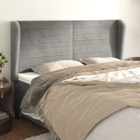 Cabecero con orejas de terciopelo gris claro 163x23x118/128 cm de , Cabeceros y pies de cama - Ref: Foro24-3118150, Precio: 1...