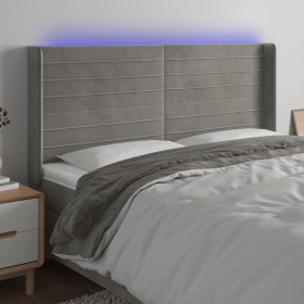 Light gray velvet headboard with LED 163x16x118/128 cm by , Headboards and footboards - Ref: Foro24-3124242, Price: 130,99 €,...