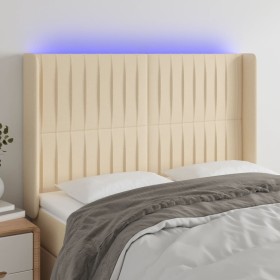 Cream fabric headboard with LED 147x16x118/128 cm by , Headboards and footboards - Ref: Foro24-3124289, Price: 125,60 €, Disc...