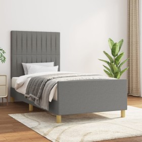 Bed frame with headboard in dark gray fabric 100x200 cm by , Beds and slatted bases - Ref: Foro24-3125196, Price: 158,52 €, D...