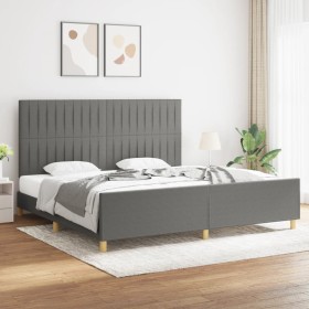 Bed frame with headboard dark gray fabric 200x200 cm by , Beds and slatted bases - Ref: Foro24-3125244, Price: 242,53 €, Disc...