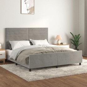 Bed frame with light gray velvet headboard 160x200cm by , Beds and slatted bases - Ref: Foro24-3125824, Price: 233,52 €, Disc...