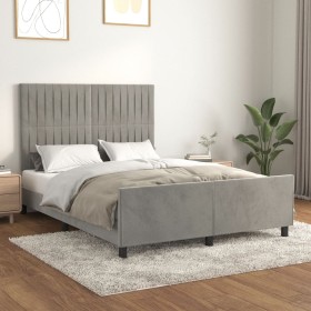 Bed frame with light gray velvet headboard 140x190cm by , Beds and slatted bases - Ref: Foro24-3125879, Price: 228,76 €, Disc...