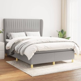 Box spring bed with light gray fabric mattress 140x190 cm by , Beds and slatted bases - Ref: Foro24-3128677, Price: 543,41 €,...