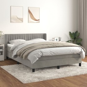 Box spring bed with light gray velvet mattress 140x190 cm by , Beds and slatted bases - Ref: Foro24-3131075, Price: 430,38 €,...