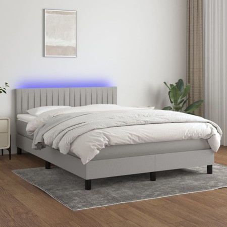 Box spring bed mattress and LED lights light gray fabric 140x200 cm by , Beds and slatted bases - Ref: Foro24-3133317, Price:...