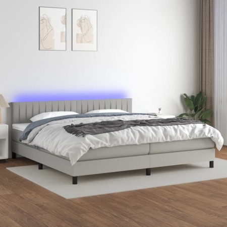 Cama box spring con colchón tela y LED gris claro 200x200 cm de , Camas y somieres - Ref: Foro24-3133341, Precio: 575,67 €, D...