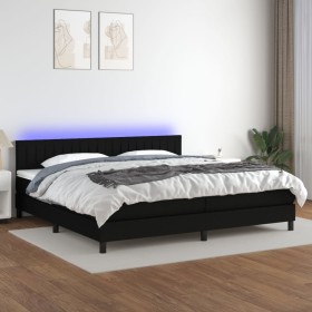 Box spring bed mattress and LED lights black fabric 200x200 cm by , Beds and slatted bases - Ref: Foro24-3133343, Price: 601,...