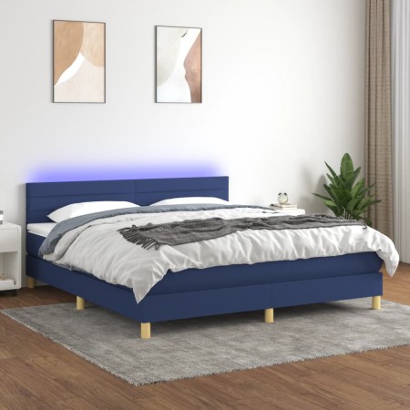 Box spring bed with mattress and LED blue fabric 160x200 cm by , Beds and slatted bases - Ref: Foro24-3133811, Price: 497,66 ...