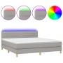 Cama box spring con colchón tela y LED gris claro 160x200 cm de , Camas y somieres - Ref: Foro24-3133805, Precio: 496,72 €, D...