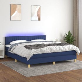 Cama box spring con colchón y LED tela azul 160x200 cm de , Camas y somieres - Ref: Foro24-3133891, Precio: 497,61 €, Descuen...