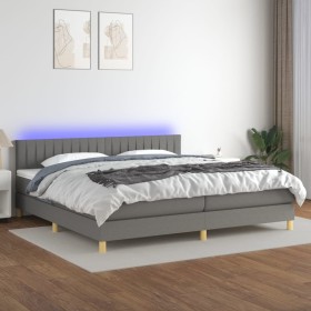 Box spring bed with mattress and LED dark gray fabric 200x200 cm by , Beds and slatted bases - Ref: Foro24-3133902, Price: 53...