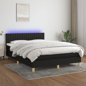 Box spring bed mattress and LED lights black fabric 140x200 cm by , Beds and slatted bases - Ref: Foro24-3133879, Price: 450,...