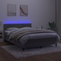 Box spring bed with mattress and LED light gray velvet 140x200 cm by , Beds and slatted bases - Ref: Foro24-3134525, Price: 4...