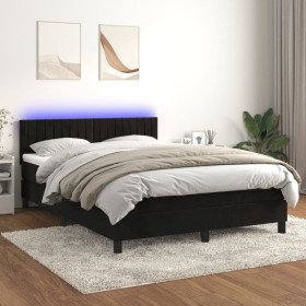 Cama box spring colchón y LED terciopelo negro 140x200 cm de , Camas y somieres - Ref: Foro24-3134527, Precio: 432,83 €, Desc...