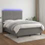 Box spring bed mattress and LED lights dark gray fabric 140x190 cm by , Beds and slatted bases - Ref: Foro24-3135030, Price: ...